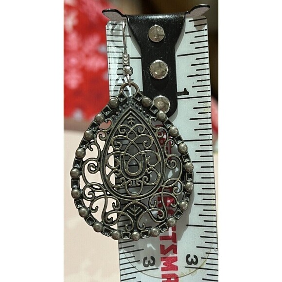 Pierced Earrings Silver Tone Filigree Mid Century Modernist Victorian Goth - Picture 7 of 9